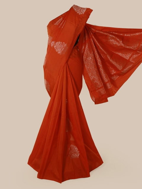 Pothys Orange & Golden Ethnic Motifs Zari Woven Design Saree