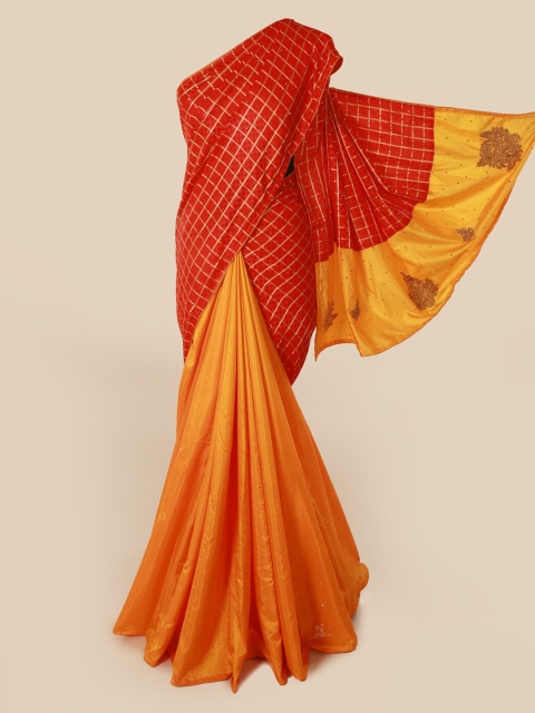 Pothys Red & Yellow Art Silk Checked Saree