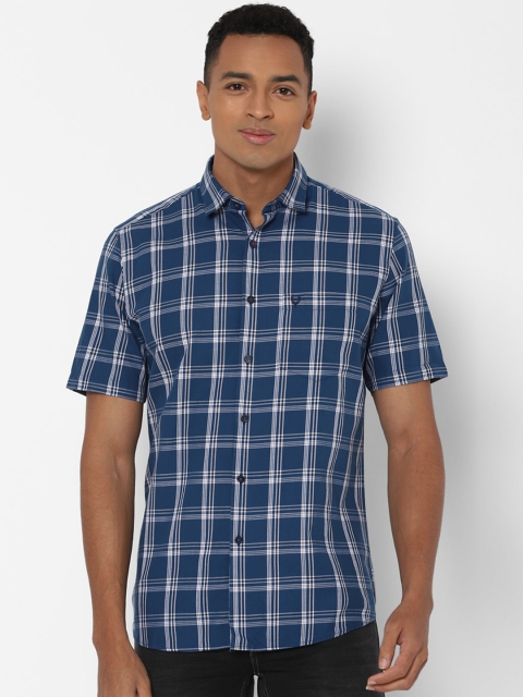 Allen Solly Men Navy Blue & White Slim Fit Checked Casual Shirt