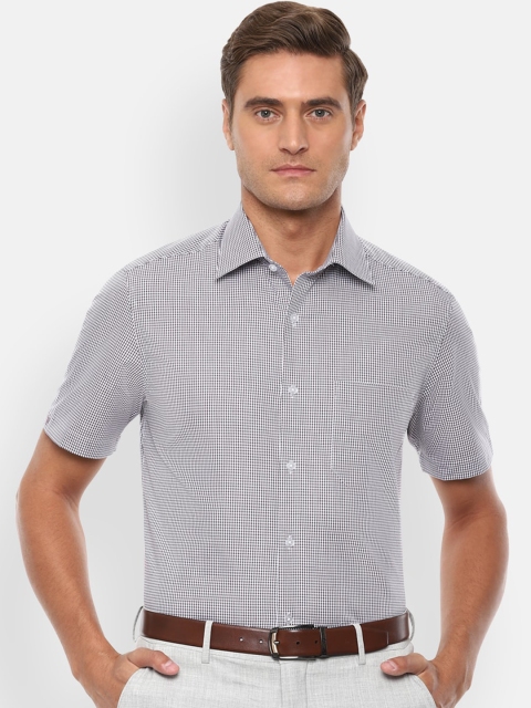 Louis Philippe Men Grey & White Regular Fit Checked Formal Shirt