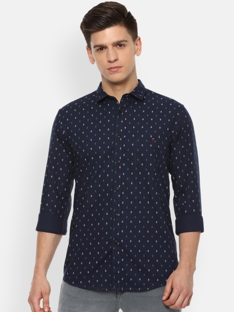 Louis Philippe Jeans Men Navy Blue Slim Fit Printed Cotton Casual Shirt