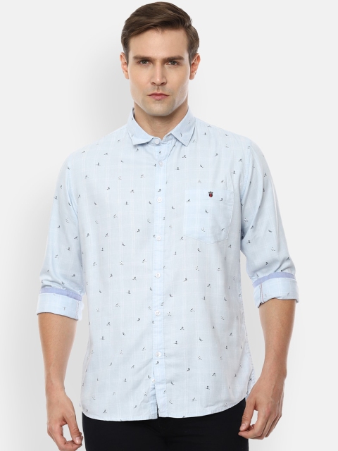 Louis Philippe Jeans Men Blue Slim Fit Printed Casual Shirt