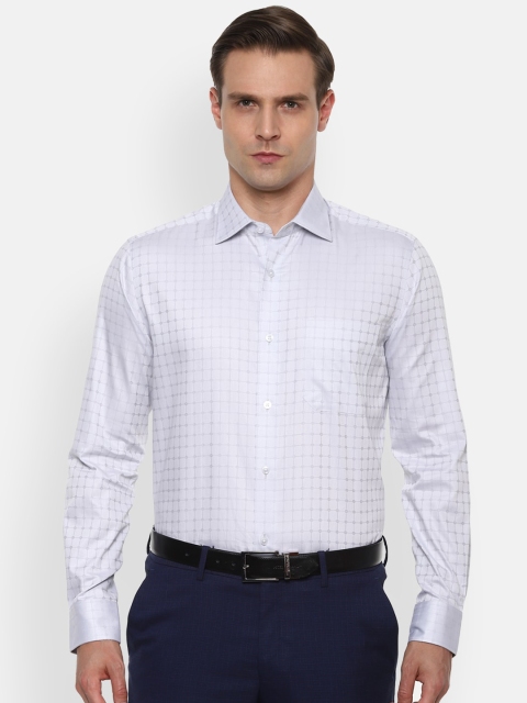Louis Philippe Men White & Grey Regular Fit Checked Formal Shirt