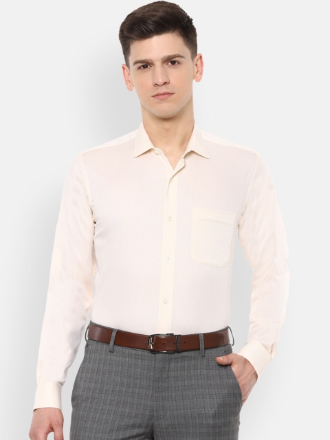 Van Heusen Men Beige Cotton Regular Fit Self Design Formal Shirt