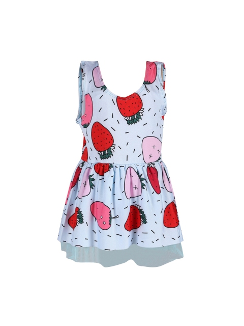 PASSION PETALS Girls Blue and Red Strawberry Printed Swimming Dress, White