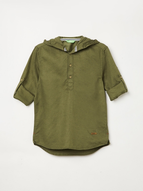 Bossini Boys Olive Green Regular Fit Solid Hooded Casual Shirt