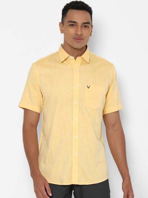 Allen Solly Men Yellow Pure Cotton Slim Fit Solid Formal Shirt
