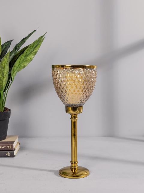 Pure Home and Living Gold-Toned & Transparent Glass Large Nova Candle Holders