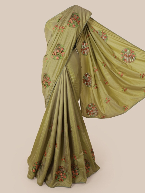 Pothys Green Embroidered Art Silk Saree