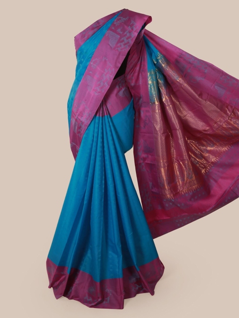 Pothys Blue & Pink Pure Silk Printed Saree