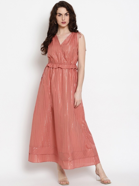 VANCA ECO Women Peach-Coloured Striped Sustainable Wrap Dress