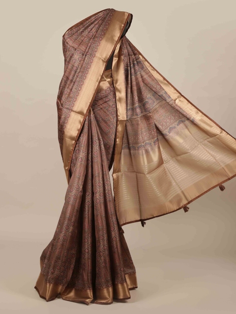 Pothys Brown Printed Jute Silk Saree
