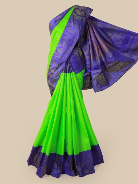 Pothys Fluorescent Green & Blue Pure Silk Woven Design Saree