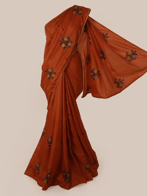 Pothys Brown Embroidered Art Silk Saree