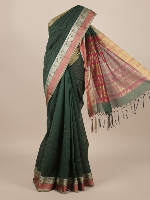 Pothys Green Pure Silk Woven Design Tussar Saree