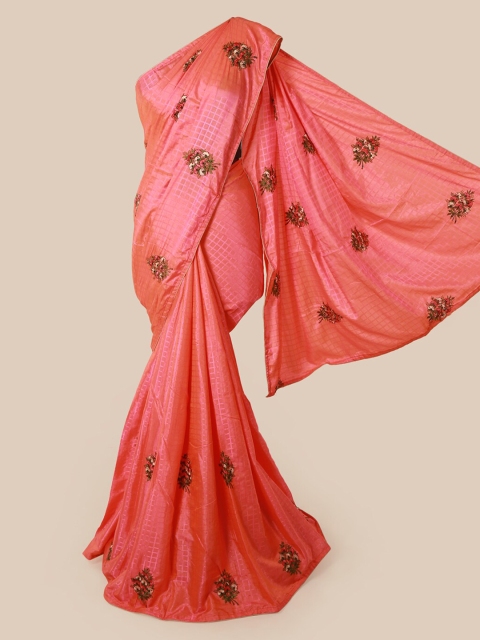 Pothys Pink Checked Art Silk Saree