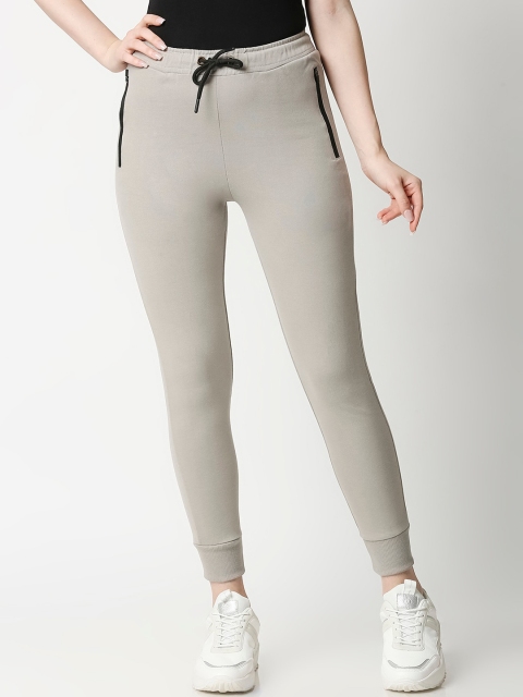Bewakoof Women Light Grey Solid Straight-Fit Joggers