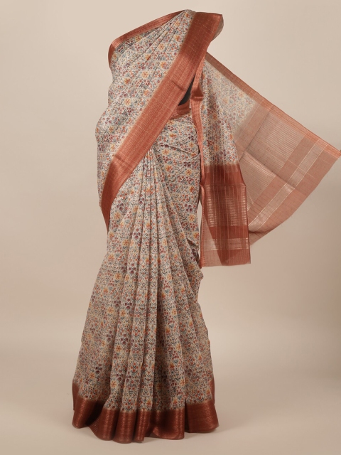 Pothys Cream-Coloured Pure Silk Printed Tussar Saree
