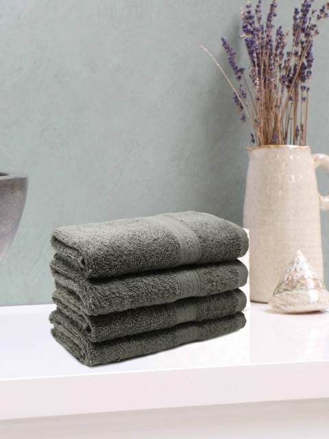 Trident Unisex Set Of 4 Grey Solid 400 GSM Cotton Hand Towels
