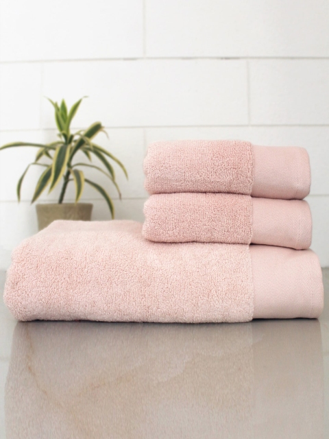 AVI Living Unisex Set Of 3 Pink Solid Ultrasoft Zero Twist Cotton 550 GSM Towel Set