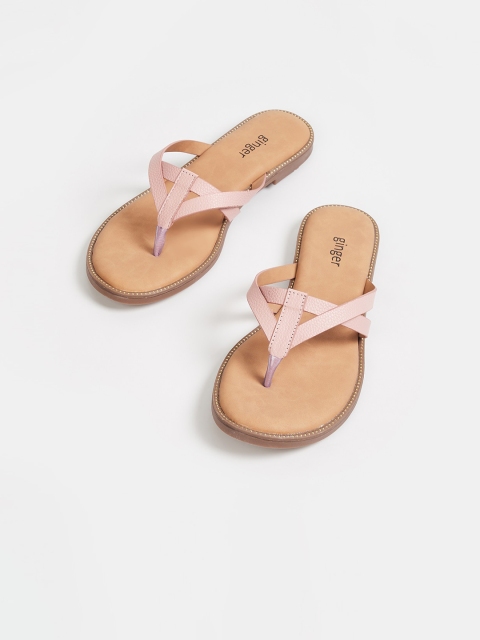 Ginger by Lifestyle Women Pink Solid PU Open Toe Flats
