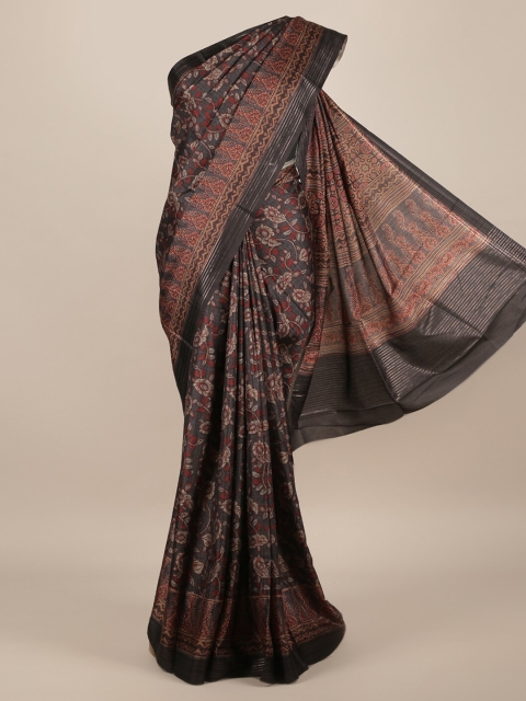 Pothys Brown Printed Jute Silk Saree