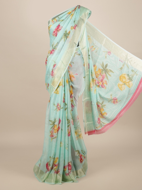 Pothys Blue Printed Poly Chiffon Saree