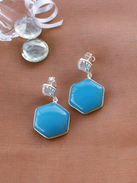ERILINE JEWELRY Turquoise Blue & Silver-Toned Geometric Drop Earrings