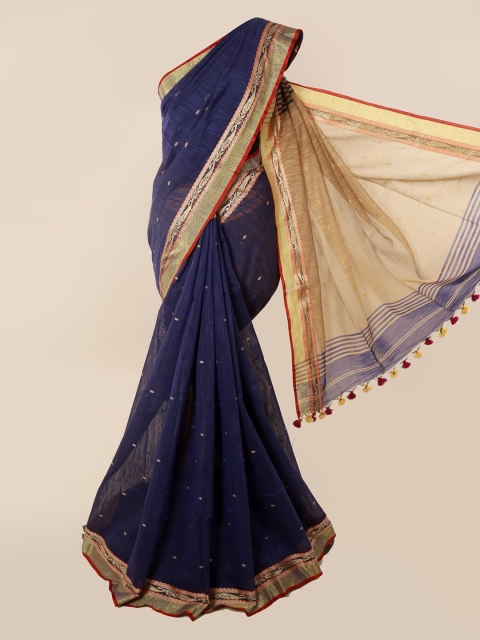 Pothys Blue Printed Cotton Blend Saree