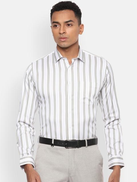 Van Heusen Men White & Beige Slim Fit Striped Formal Shirt