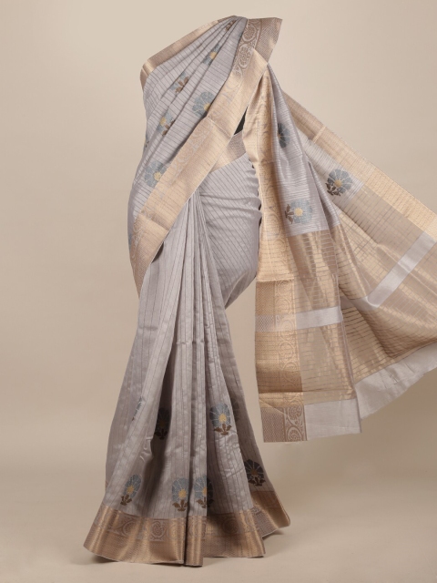 Pothys Grey Embroidered Jute Silk Saree