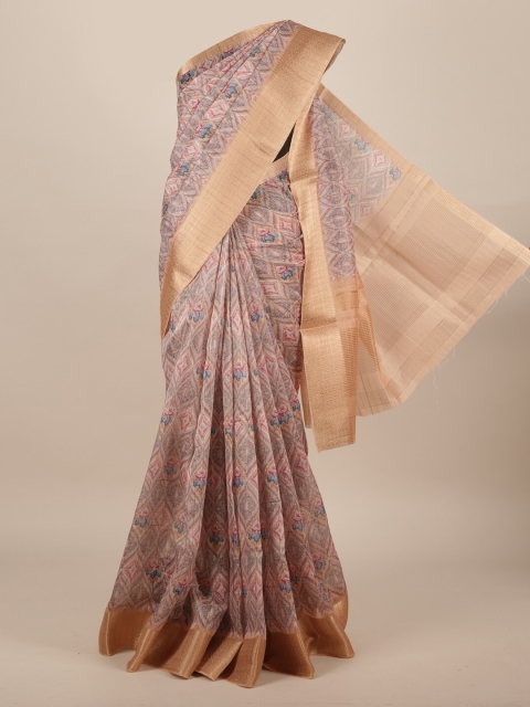 Pothys Cream-Coloured Pure Silk Woven Design Tussar Saree