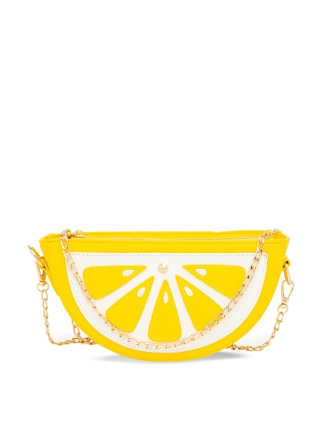 Globus Yellow & White Embellished Sling Bag