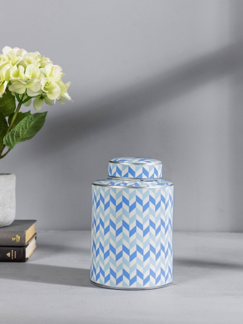Pure Home and Living Blue & White Small Herringbone Decorative Jar