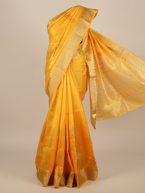 Pothys Yellow & Gold-Coloured Jute Silk Floral Woven Design Saree
