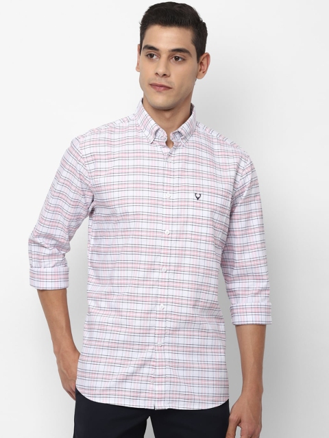 Allen Solly Men White & Pink Slim Fit Checked Casual Shirt