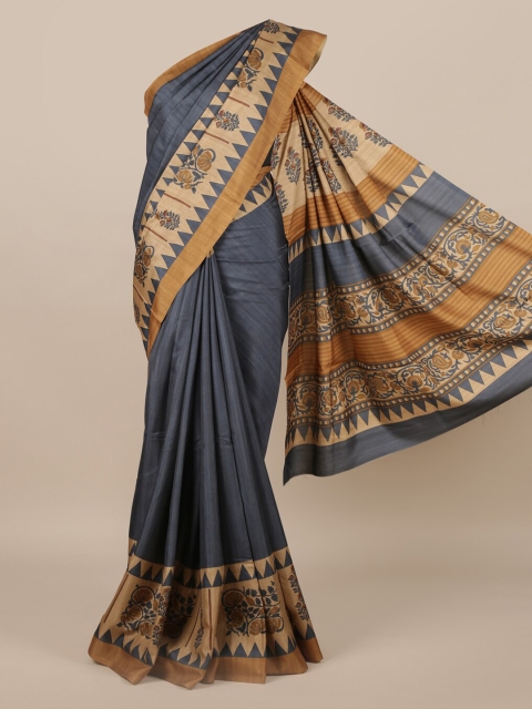 Pothys Grey Printed Jute Silk Saree