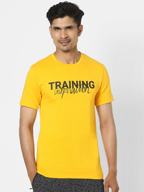 NYAMBA By Decathlon Men Mustard Yellow & Black Typography Print Slim Fit T-shirt