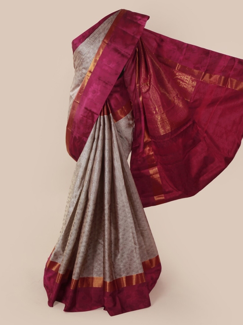 Pothys Grey & Maroon Pure Silk Woven Design Saree