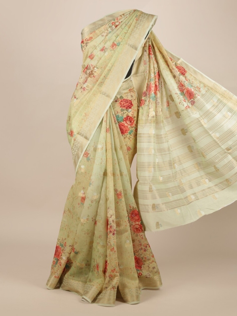 Pothys Green Pure Silk Printed Tussar Saree