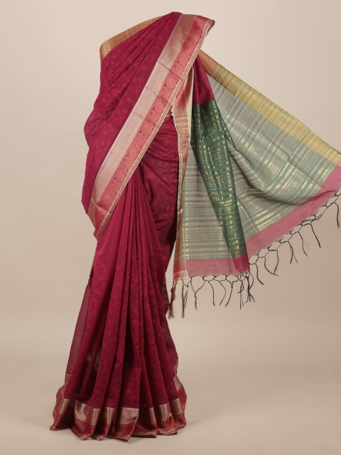 Pothys Maroon Embroidered Jute Silk Saree