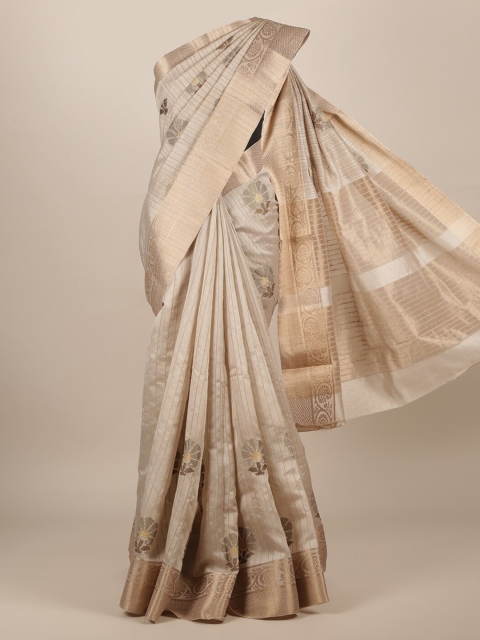 Pothys Tan Embroidered Jute Silk Saree