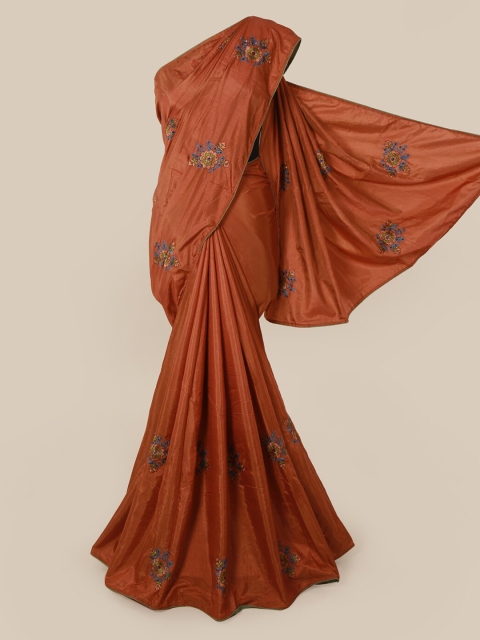 Pothys Brown Embroidered Art Silk Saree