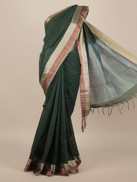 Pothys Green Printed Jute Silk Saree