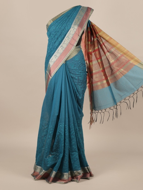 Pothys Blue Pure Silk Woven Design Tussar Saree