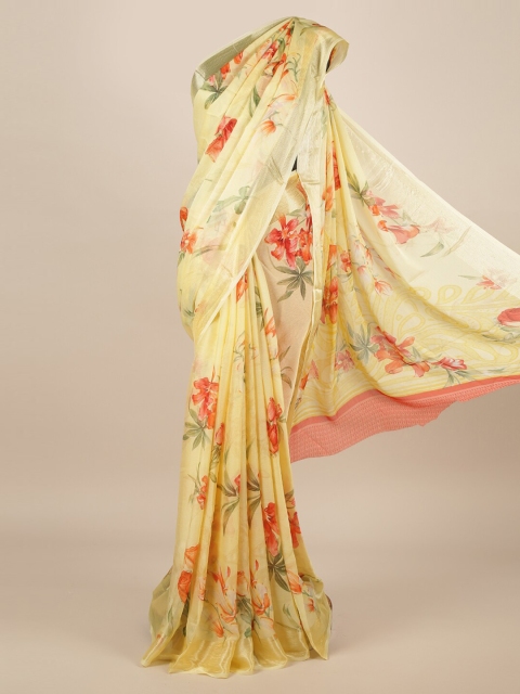 Pothys Yellow Printed Poly Chiffon Saree