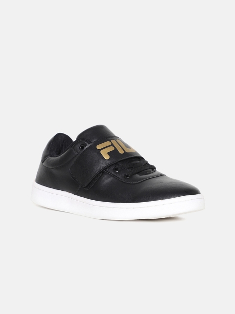 FILA Men Black Solid Slip-On Sneakers with Brand Logo Print Detail