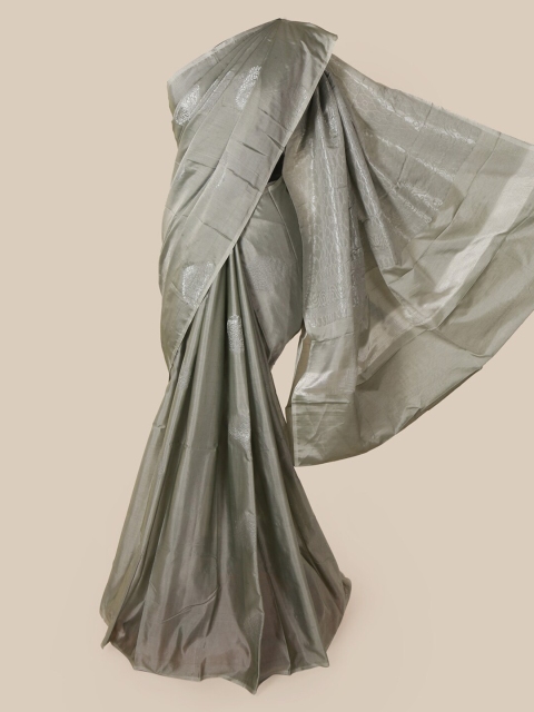 Pothys Grey & Silver-Coloured Silk Cotton Woven Design Saree
