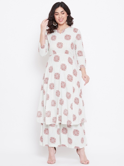 TULIP 21 Women Off-White & Rust Red Printed Kurta with Palazzos