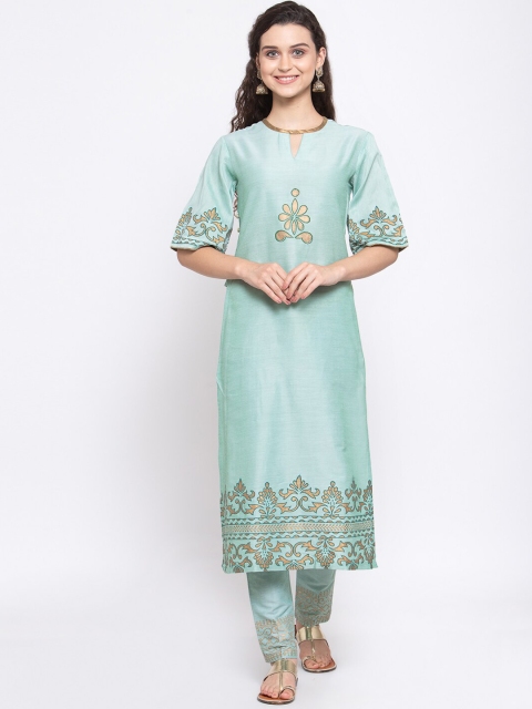 studio rasa Women Mint Green & Gold Ethnic Block Printed Keyhole Neck Straight Kurta
studio rasa Women Mint Green & Gold Ethnic Block Printed Keyhole Neck Straight Kurta